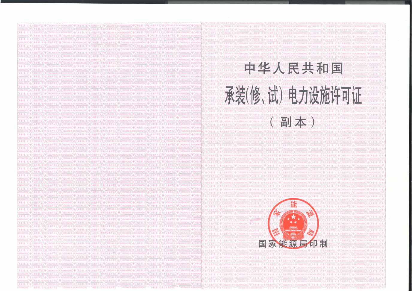 承裝（修、試）電力設(shè)施許可證